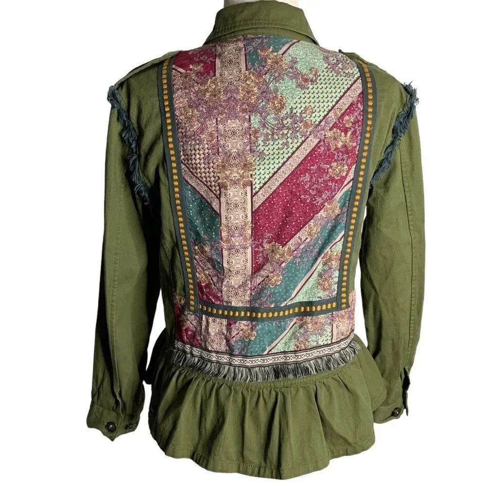 Matilda Jane Moments with You Jacket S Army Green Buttons Pockets Patchwork